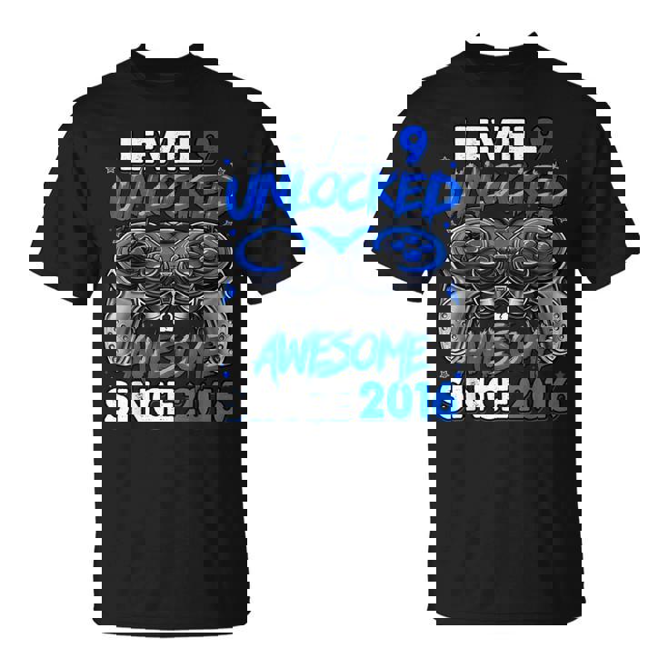 Level 9 Unlocked Awesome Since 2016 9Th Birthday Gaming T-Shirt