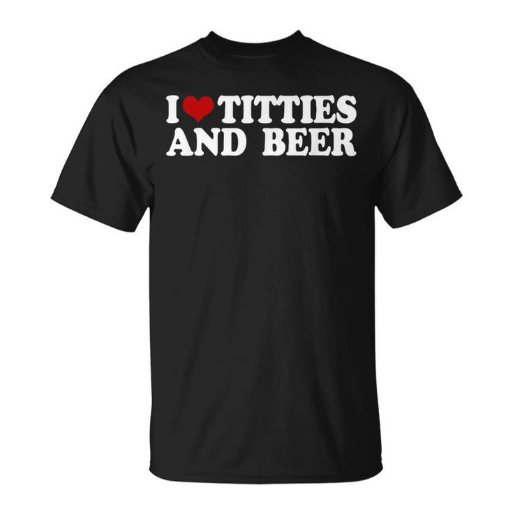 With I Love Tittis And Beer Motif T-Shirt