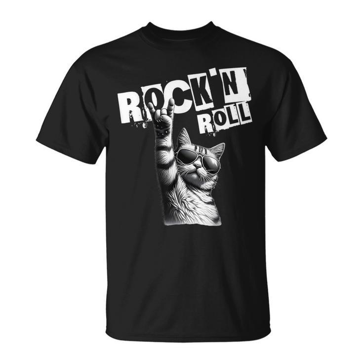 Lustiges Musik Festival Rock Katze Rock N Roll T-Shirt