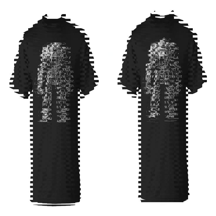 Mech Warrior Sketch Shirt Cool Tech Robot Fighter T-Shirt