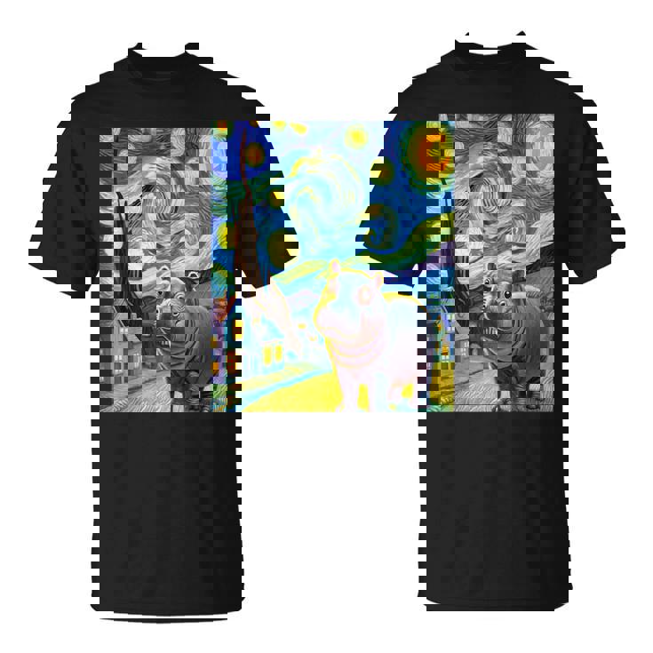 Moo Deng Hipopótamo Pygme Y La Noche Estrellada Camiseta unisex