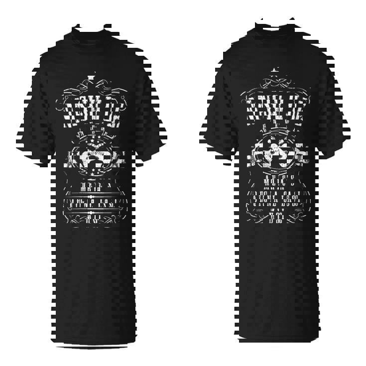 Nashville Tennessee Guitarra Musical Country America Cuello Camiseta unisex