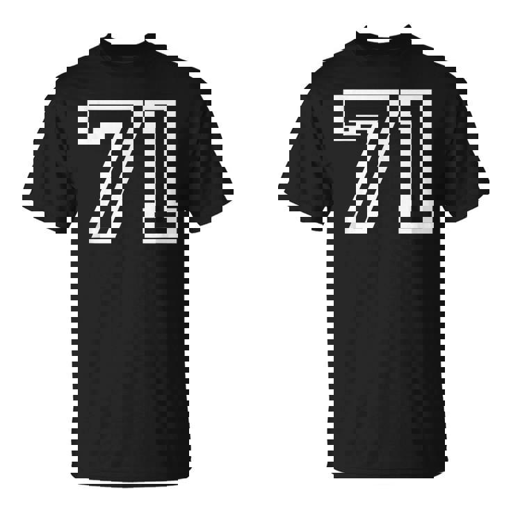 Número 71Arsity Sports Team Cumpleaños Edad Año Camiseta unisex