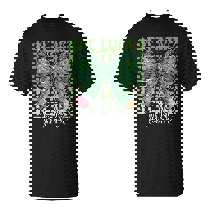 One Lucky Teacher Coquette Bow St Patricks Day Teacher T-Shirt