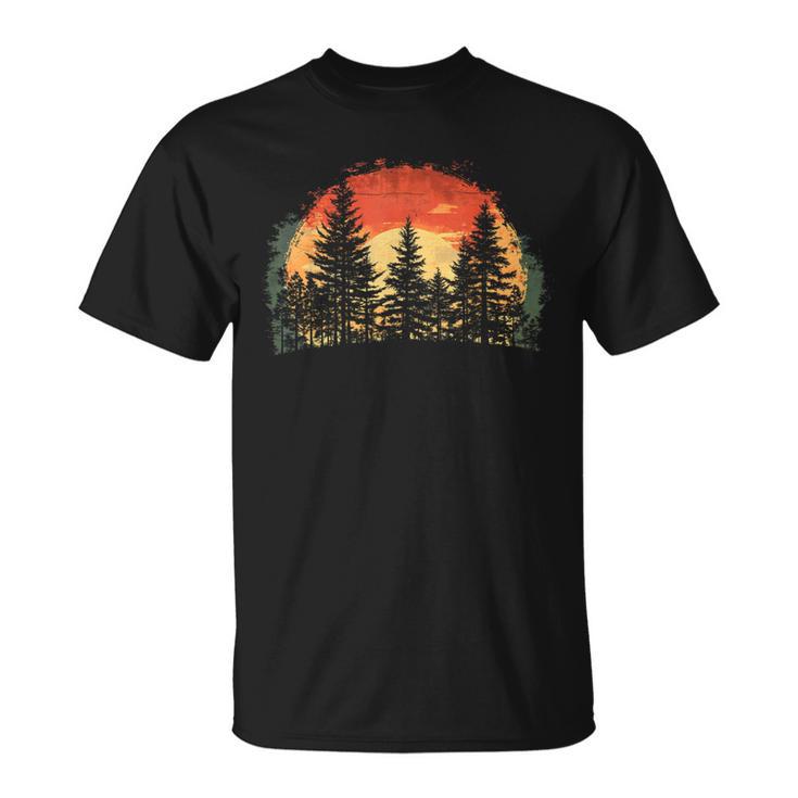 Outdoor Tree Nature Lovers Sunset Retro Forest T-Shirt