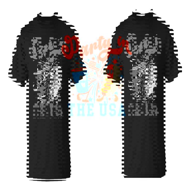 Party In The USA Hot Dog Fireworks American Flag 4th Of July T-Shirt