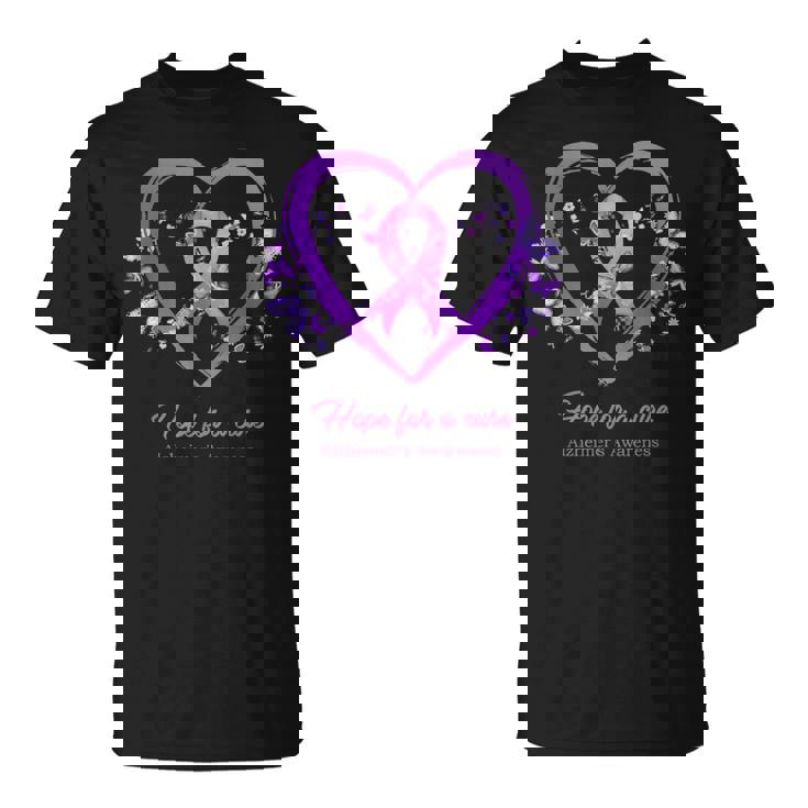 Purple Heart Butterfly Hope For A Cure Alzheimer's Awareness T-Shirt
