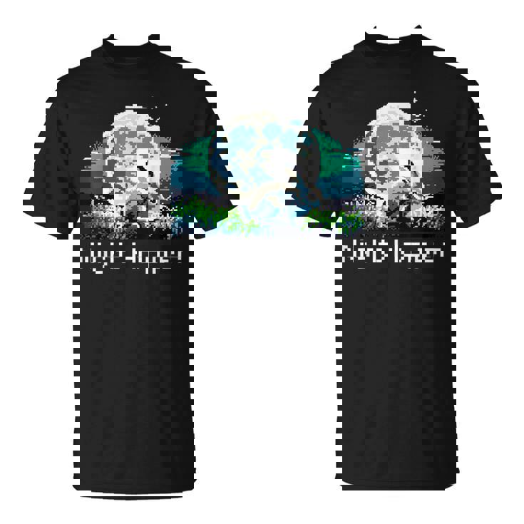 Rabbit Hare Animal Full Moon At Night Bunny 8-Bit Pixel Art T-Shirt
