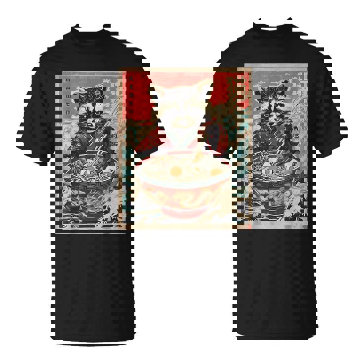 Raccoon Eating Ramen Japanese Noodles Racoon Anime T-Shirt