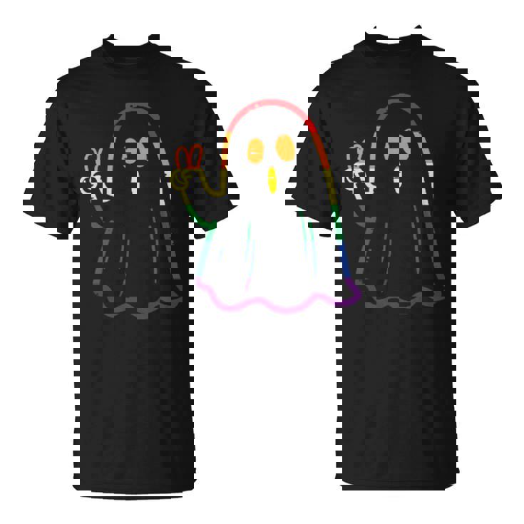 Rainbow LGBT Ghost Peace Sign Gay Pride Halloween Costume T-Shirt