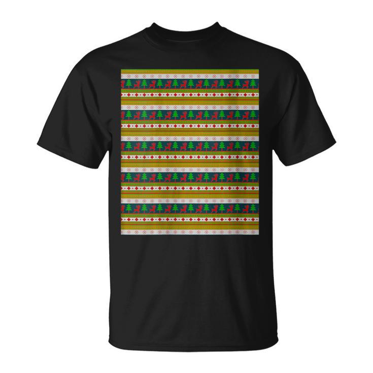 Reindeer And Christmas Tree Knit Pattern T-Shirt