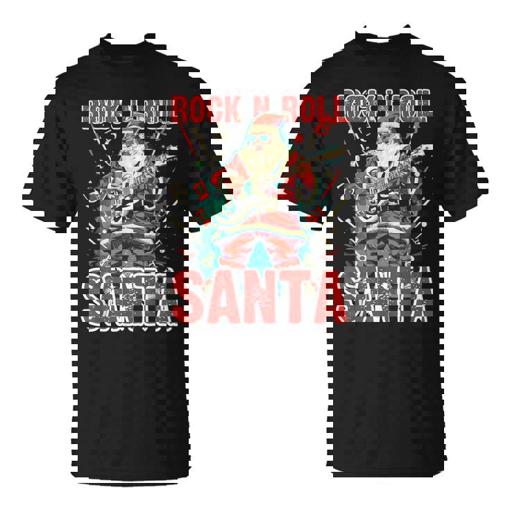 Rock N Roll Papá Noel Tocando La Guitarra Navidad Camiseta unisex