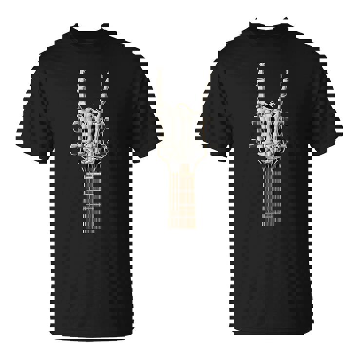 Rock On Skeleton Mano Guitarra Rock & Roll Hombres Es Rock Band Camiseta unisex