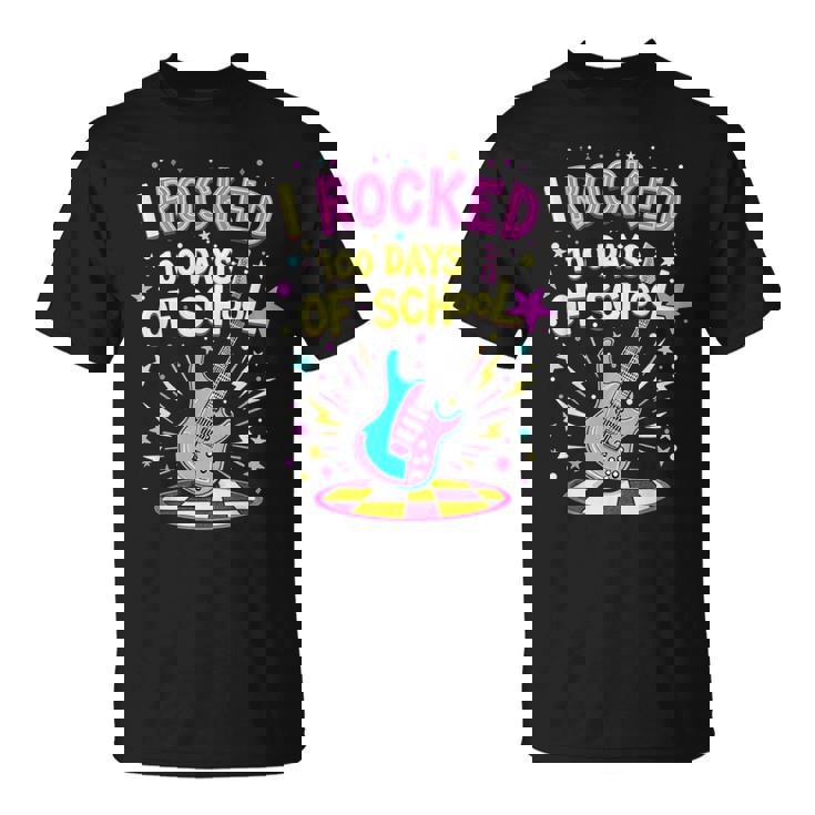 I Rocked 100 Days Of School Celebration 100Th Rock Guitar T-Shirt