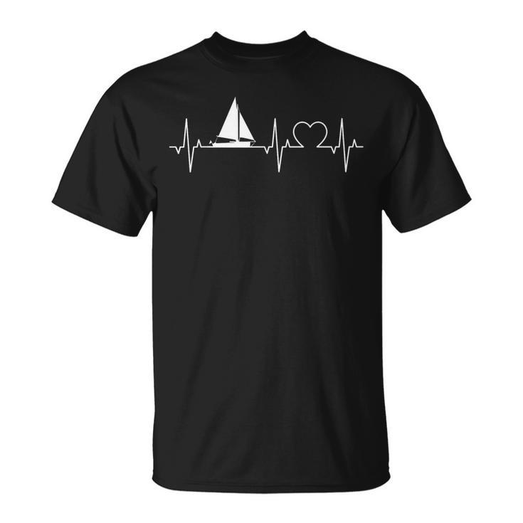 Sailing Boat Heartbeat Sailing Ecg Catamaran Skipper Sailer T-Shirt