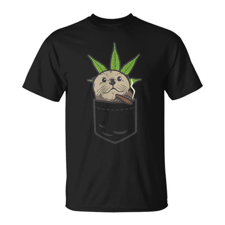 Sea Otter Smoking Weed Cannabis Blunt 420 Thc Stoner T-Shirt