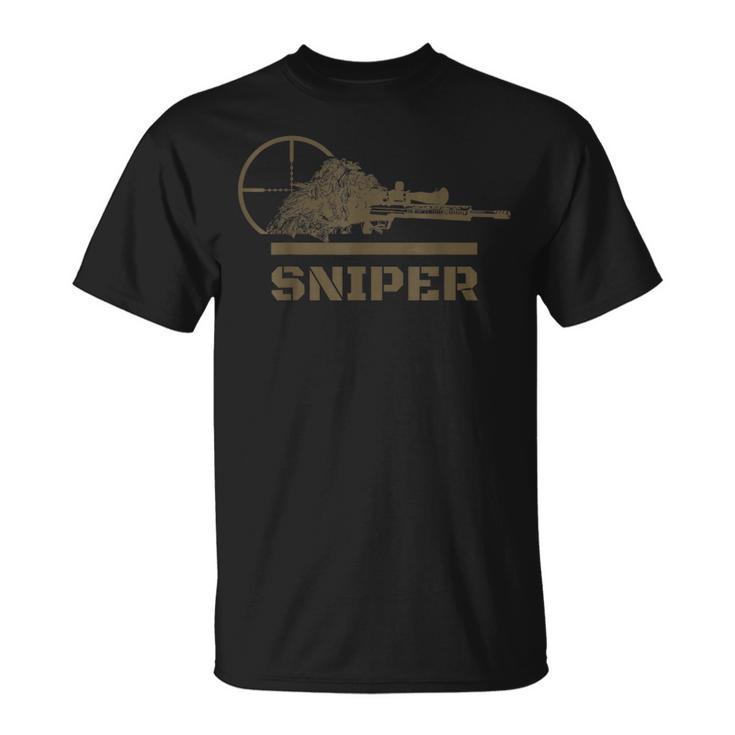 Sniper Ghillie Suit And Crosshair Military T-Shirt