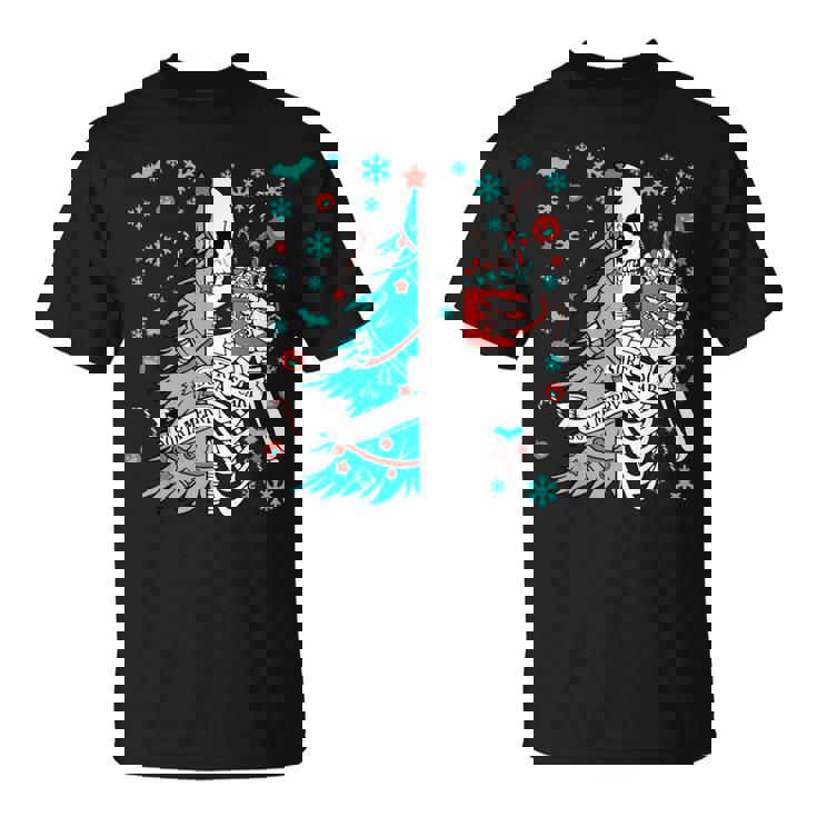 Sorta Merry Sorta Scary Christmas Skeleton Tree Santa T-Shirt