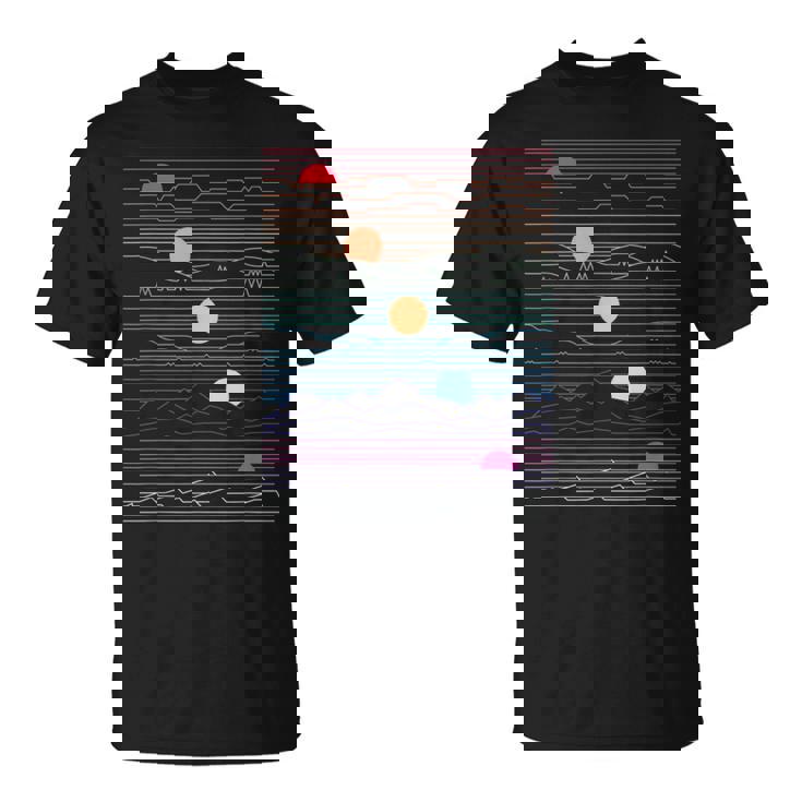 Sunsets Arte De Línea Estilo Retro SintetizadorNew Wave Regalo Camiseta unisex