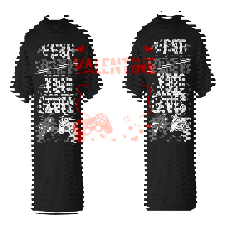 V Is For Video Games Valentine Gamer Valentines Day Boy T-Shirt