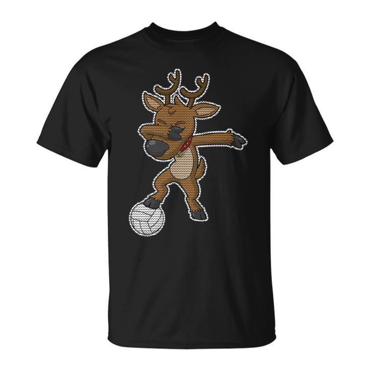 Volleyball Dabbing Reindeer Christmas Knit Pattern Dab Premium T-Shirt