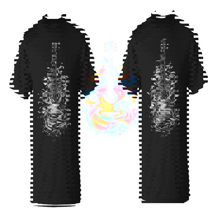 Watercolor Guitar Instrument With Splash Guitar T-Shirt