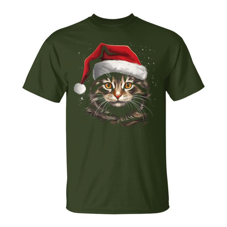 Cat With Christmas Hat Christmas Cat Santa T-Shirt