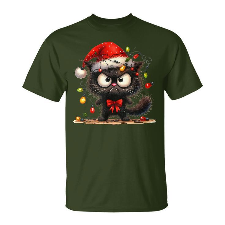 Christmas Grumpy Angry Cat Naughty Fairy Lights T-Shirt