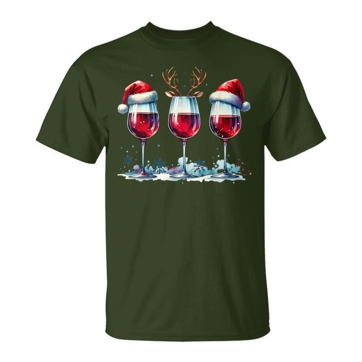 Christmas Red Wine Merry Christmas Reindeer Women's T-Shirt