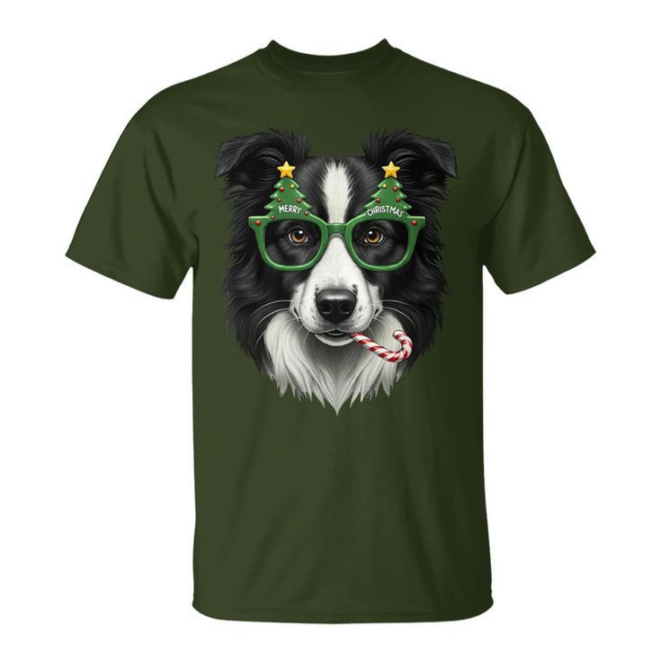 Christmas Tree Sunglasses Border Collie Christmas Women T-Shirt