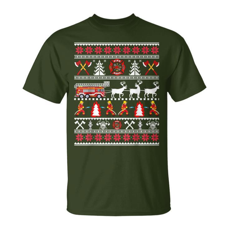 Fireman Ugly Christmas Sweater Fireman Fire Brigade T-Shirt