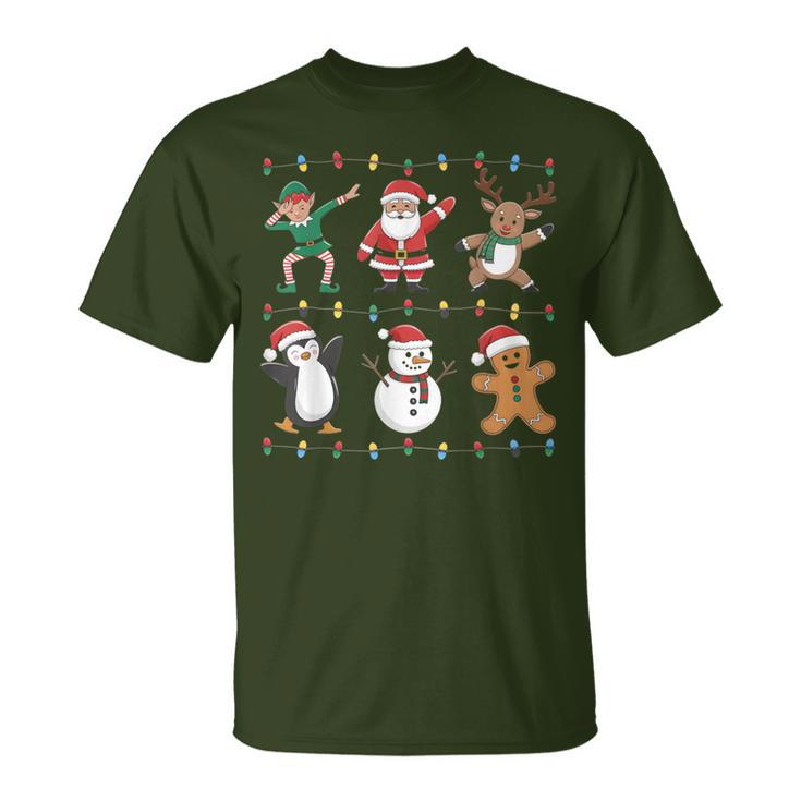 Christmas Reindeer Penguin Graphic With Santa Hat T-Shirt