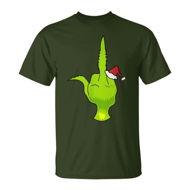 Green Hand Middle Finger Santa T-Shirt