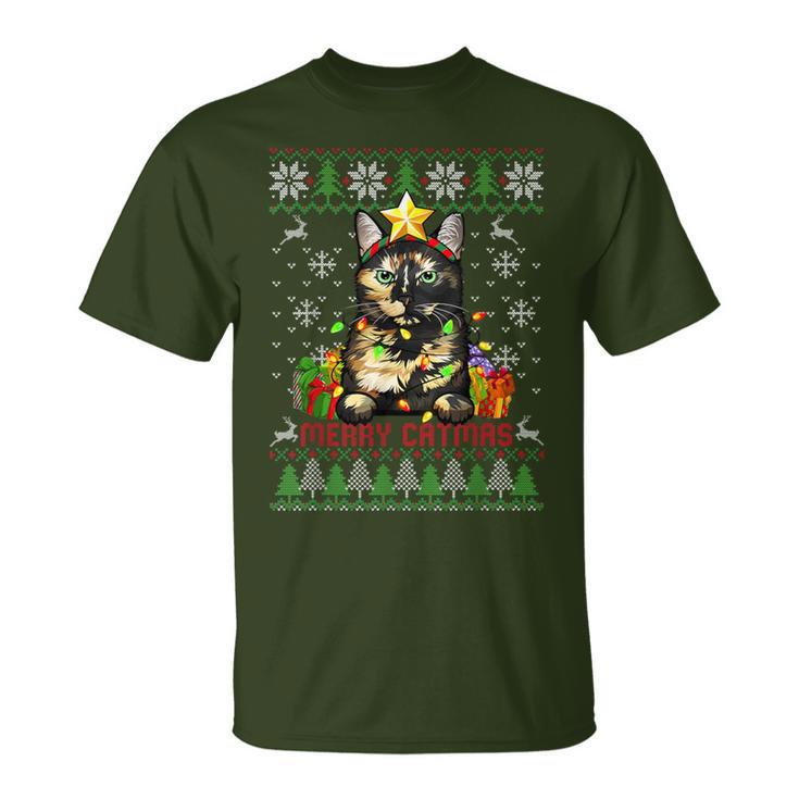 Merry Catmas Tortoiseshell Cat Ugly Christmas Jumper T-Shirt