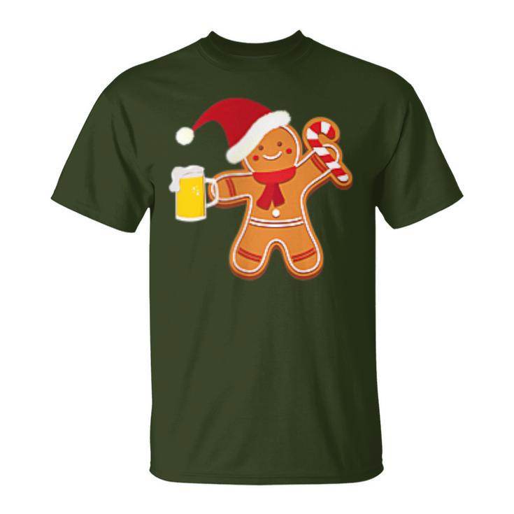 Gingerbread Man With Beer Christmas Xmas Jumper T-Shirt