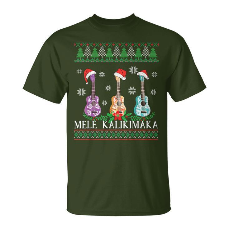 Mele Kalikimaka Hawaiian Christmas Ukulele Ugly T-Shirt