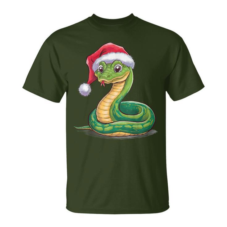 Merry Christmas Snake Xmas Party Eve Santa Hat T-Shirt