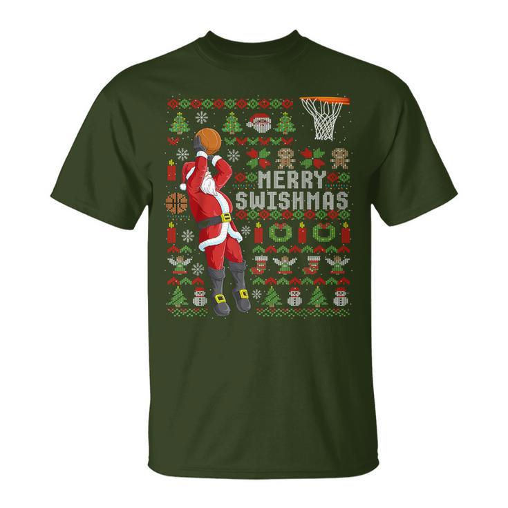 Merry Swishmas Ugly Christmas Basketball Christmas T-Shirt