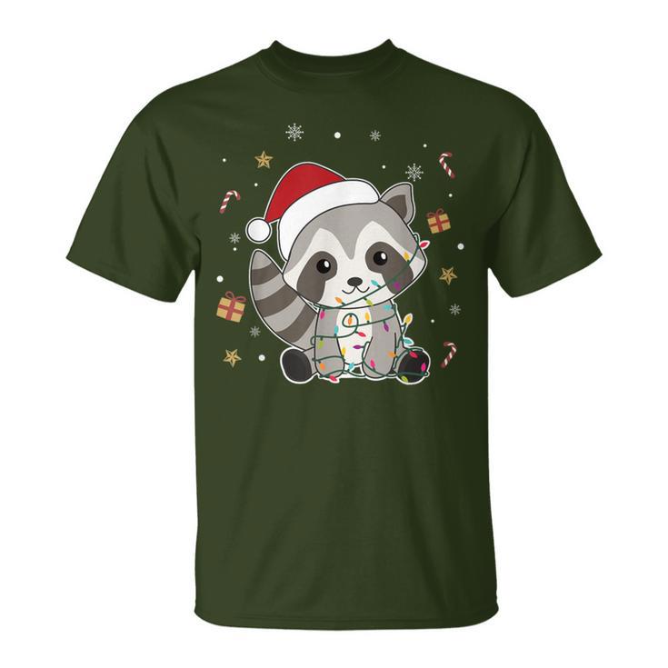 Raccoon Christmas Animals Fairy Lights Raccoon T-Shirt