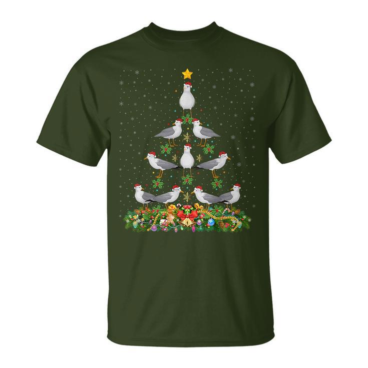 Seagull Bird Christmas Tree Santa Hat Seagull Christmas T-Shirt