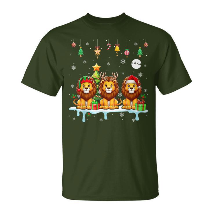 Three Santa Claus Reindeer Elf Lions Christmas Animal Lovers Children's T-Shirt