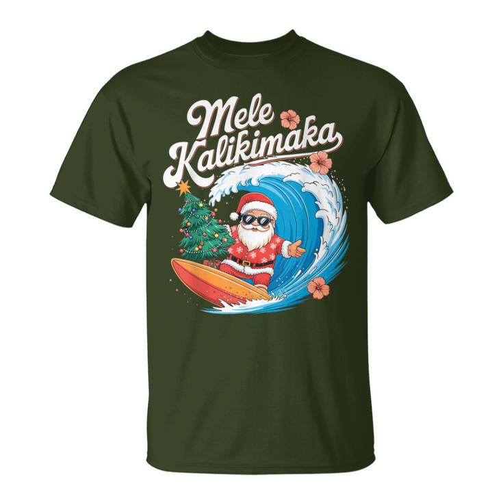 Vintage Cute Mele Kalikimaka Christmas Santa Surfing Costume T-Shirt