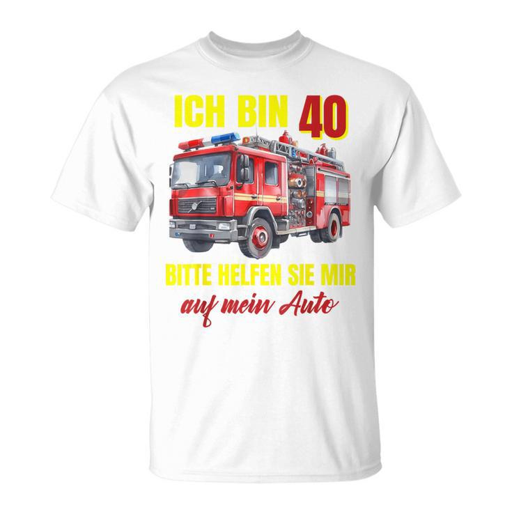 40Th Birthday Man Woman Fire Brigade Blue T-Shirt