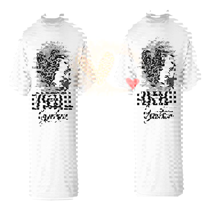 Baseball Grandma Leopard Heart Proud Baseball Grandma T-Shirt