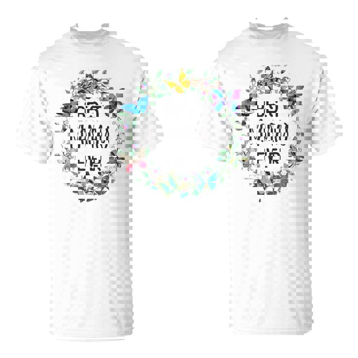 Best Mamaw Ever Butterfly Floral Personalized Name T-Shirt