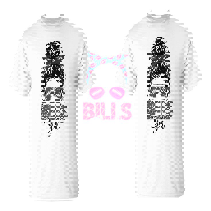 Bills Girl Messy Bun Fan Team T-Shirt