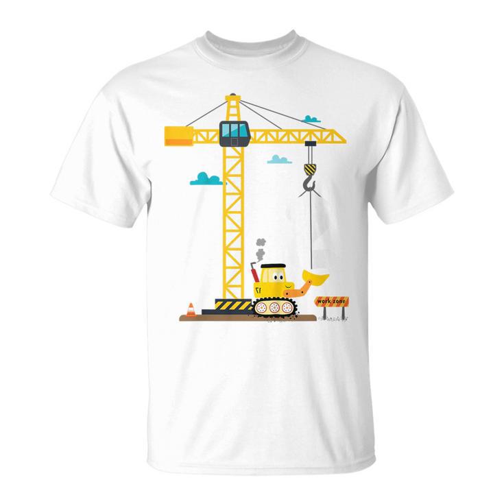 Children's 2Nd Birthday Boys With Crane And Digger Construction Site T-Shirt