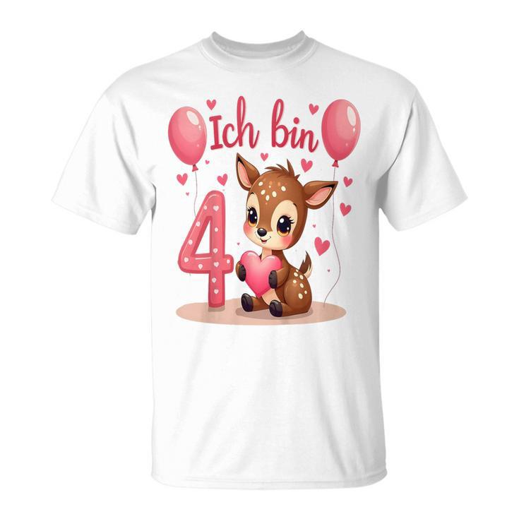 Children's Cute Deer I Am 4 Children's Birthday 4Th Birthday Girl T-Shirt