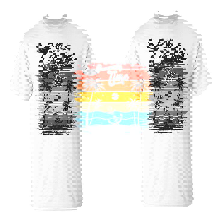 On Cruise Time Coconut Tree Graphic Summer Vacation Cruising T-Shirt