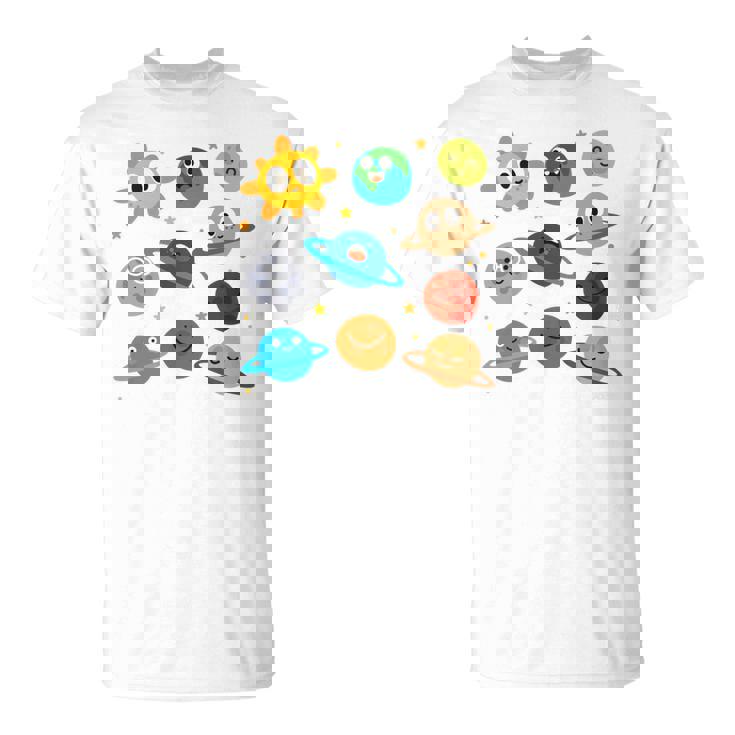 Divertido Pijama Del Sistema Solar De Astronauta Del Mundo Manga Larga Camiseta unisex